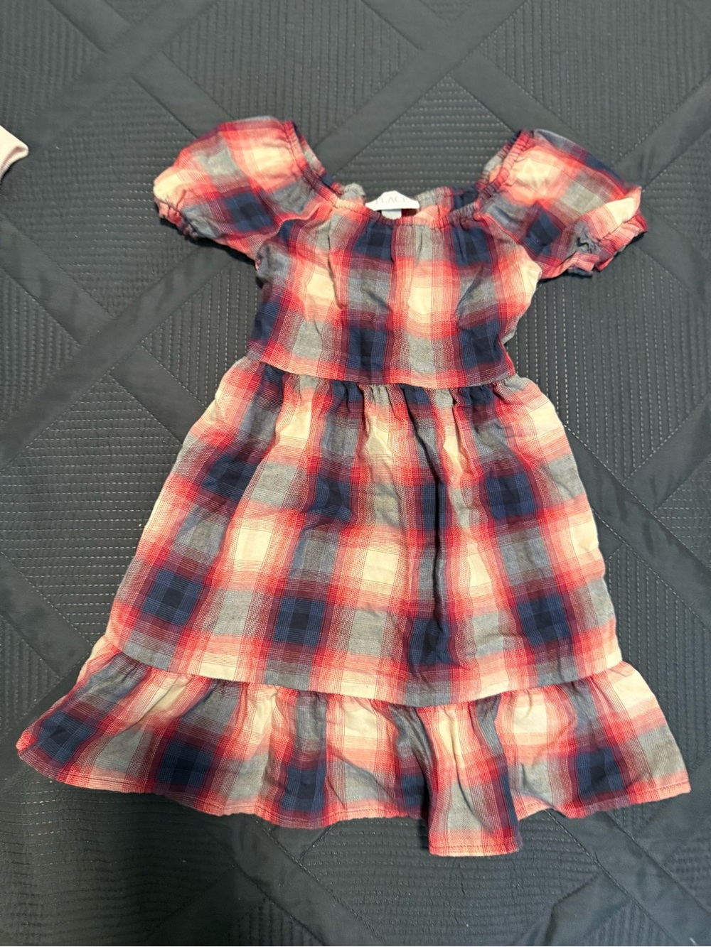 The Children’s Place Girls Red Navy Plaid Tiered Dress